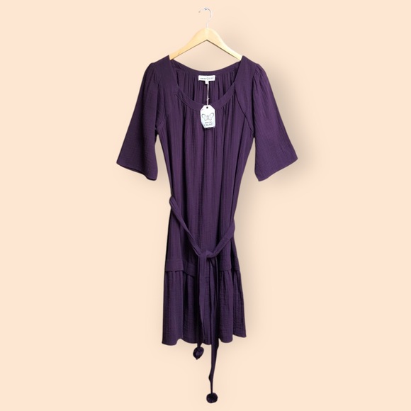 Johnny Was NWT Calme Double Gauze Belted Facing Tier Dress Purple Women’s Medium - Picture 1 of 16